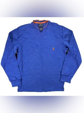 Polo Ralph Lauren Waffle Knit Long Sleeve Shirt Men's Small Blue Thermal Preppy
